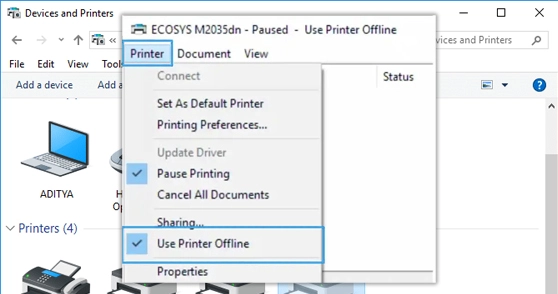 Disable Printer Offline Mode