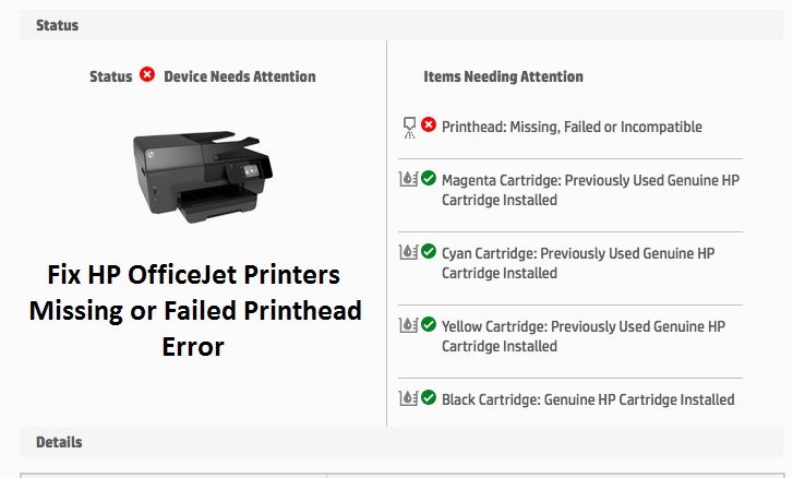 Fix HP OfficeJet Printers Missing or Failed Printhead Error